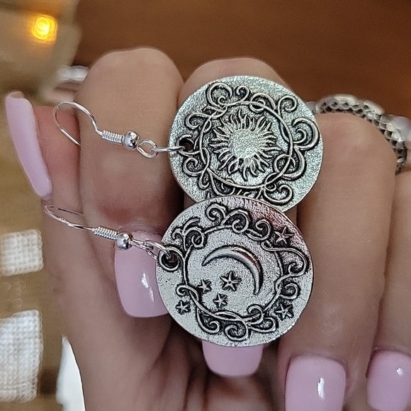 Vintage Sun and Moon Drop Earrings, S925 - Picture 3 of 6